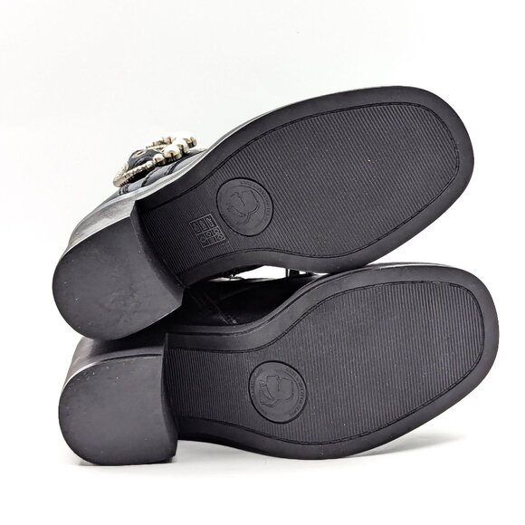 DKNY Women Dottie Black Leather Buckle Pearl Heel Combat boots size 7.5 - Picture 6 of 12